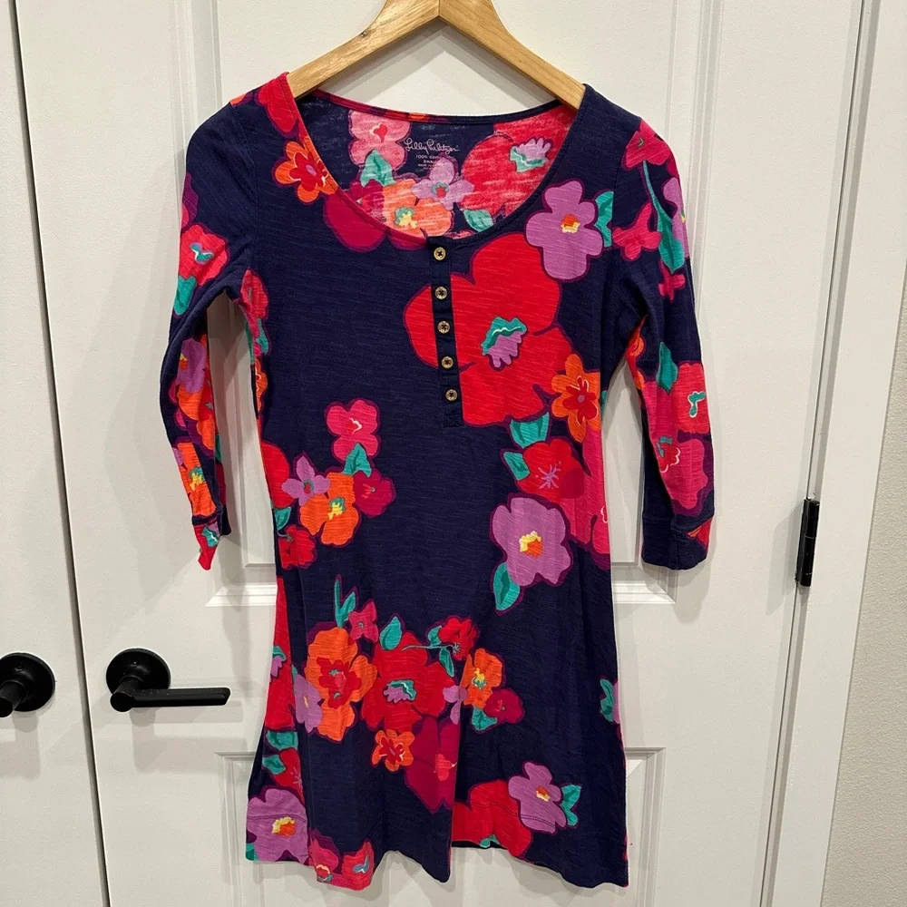 Lilly Pulitzer Navy Dress with Red and Pink Floral - Picture 4 of 9